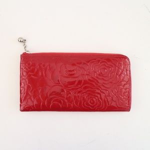 red rose patten leather zippered wallet